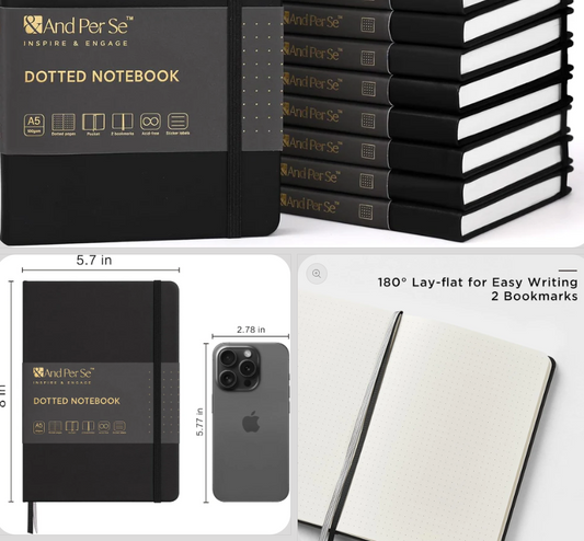&And Per Se Dotted Journal Notebook — 10-pack A5 leather bullet journals with dotted pages, thick 100GSM paper, and elegant design at CafeCove.